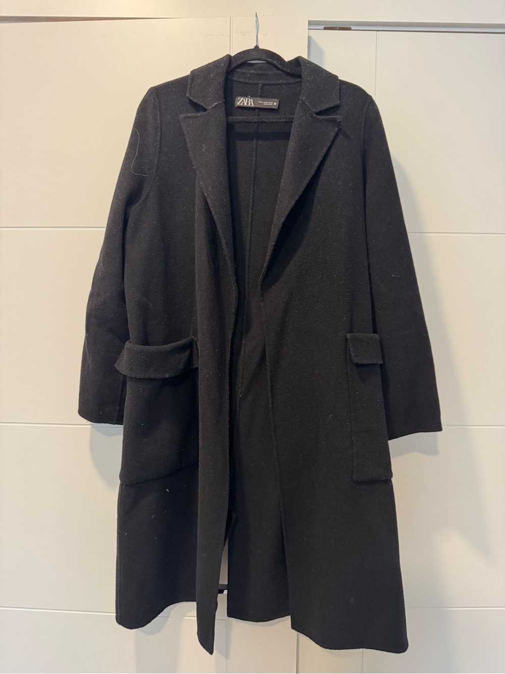 Zara Black Long Wool-Blend Trench Coat